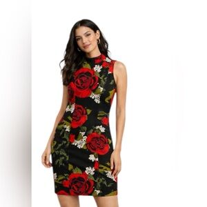 Russell Kemp New York Black Red Rose Floral Sleeveless Dress Size S
